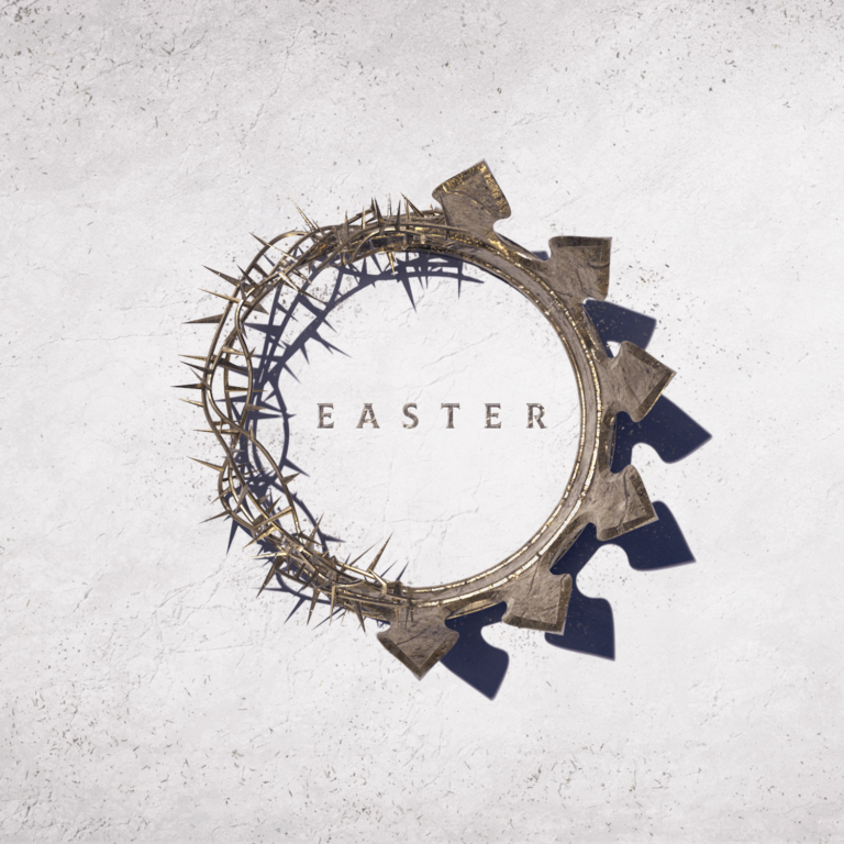 Easter at Coggin Church 2026 in Brownwood TX with crown of thorns forming a circular cross symbol